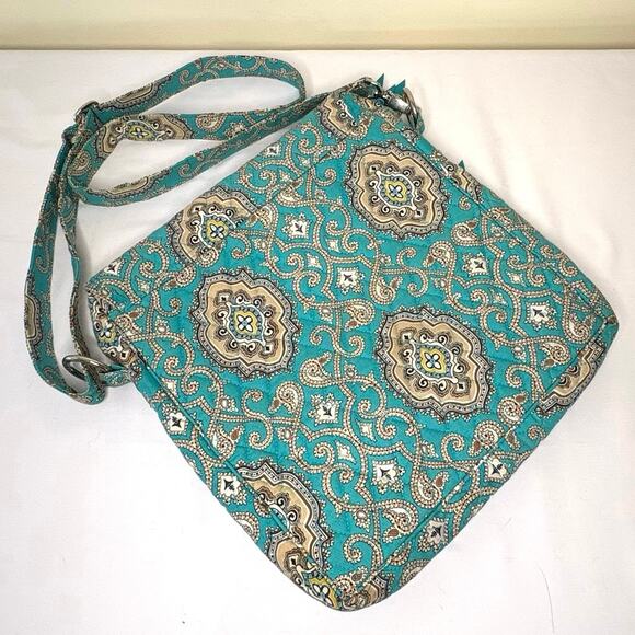 Vera Bradley Totally Turquoise Messenger Crossbody Bag Purse  | Retired Pattern - Picture 2 of 13